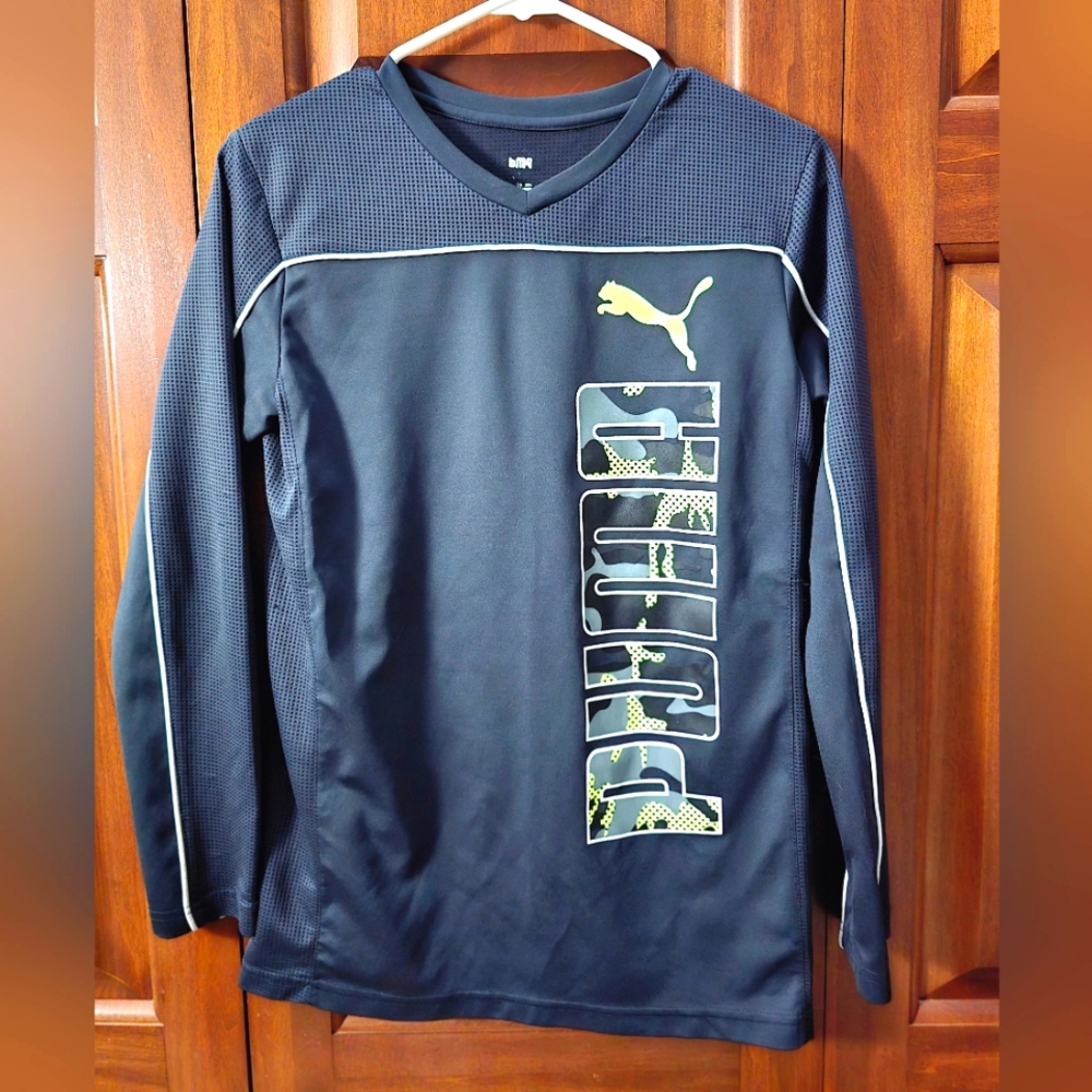 Boys Puma Black and Green Graphic Long Sleeve